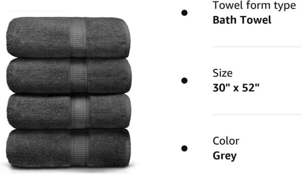 Ariv Towels 4-Piece Large Premium Bath Towels Set - Suitable for Sensitive Skin & Daily Use - Soft, Quick Drying & Highly Absorbent Towels for Bathroom, Gym, Hotel & Spa - 30" X 52"-Grey - Image 7