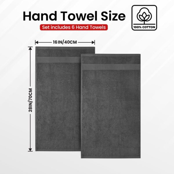 Infinitee Xclusives Premium Hand Towels - 100% Cotton - Highly Absorbent Shadow Grey Hand Towels for Bathroom | 16x28 Inch | Pack of 6 (Shadow Grey, Hand Towels) - Image 2