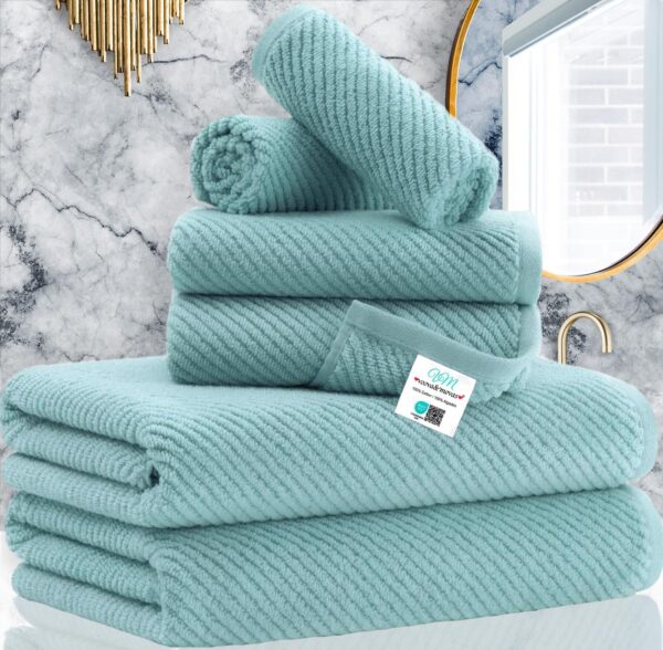 Towels for Bathroom - 100% Cotton | Quick Dry | Lightweight | Thick | Soft , 6 Piece Towel Set, 2 Large Bath 30 x 56, 2 Hand 18 x 28, 2 Washcloths 13 x 13, Towel Sets for College Dorm, Aqua Teal