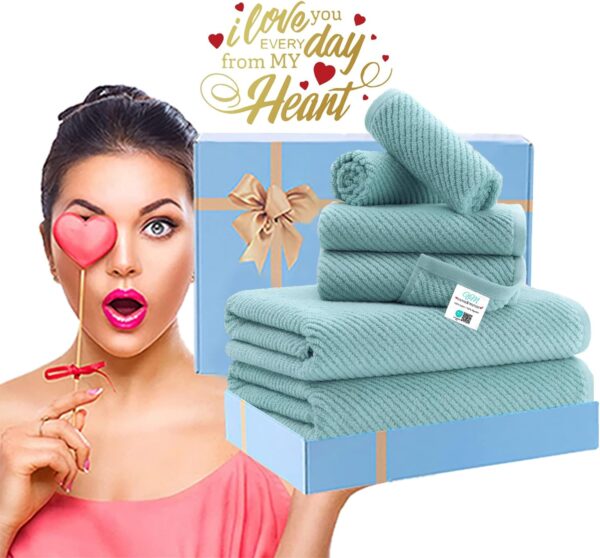 Towels for Bathroom - 100% Cotton | Quick Dry | Lightweight | Thick | Soft , 6 Piece Towel Set, 2 Large Bath 30 x 56, 2 Hand 18 x 28, 2 Washcloths 13 x 13, Towel Sets for College Dorm, Aqua Teal - Image 6