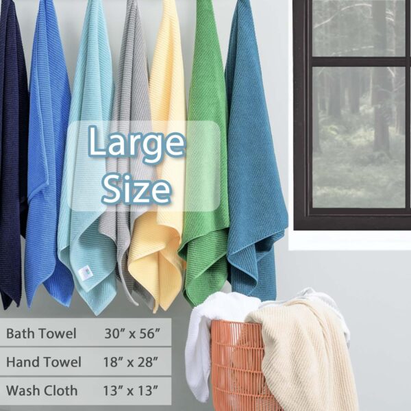 Towels for Bathroom - 100% Cotton | Quick Dry | Lightweight | Thick | Soft , 6 Piece Towel Set, 2 Large Bath 30 x 56, 2 Hand 18 x 28, 2 Washcloths 13 x 13, Towel Sets for College Dorm, Aqua Teal - Image 4