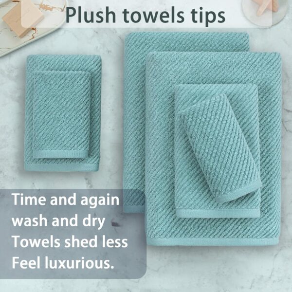 Towels for Bathroom - 100% Cotton | Quick Dry | Lightweight | Thick | Soft , 6 Piece Towel Set, 2 Large Bath 30 x 56, 2 Hand 18 x 28, 2 Washcloths 13 x 13, Towel Sets for College Dorm, Aqua Teal - Image 5