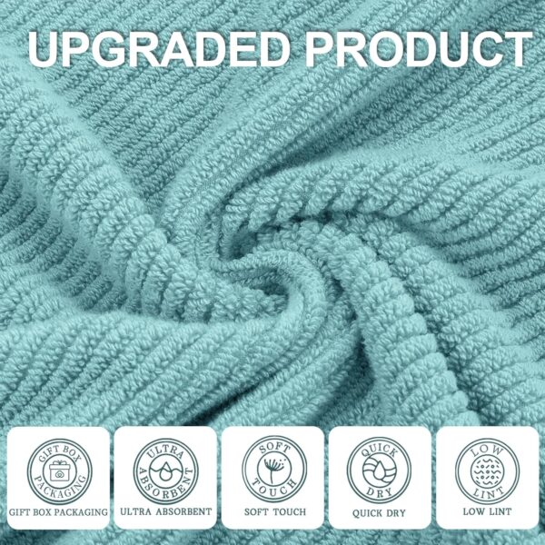 Towels for Bathroom - 100% Cotton | Quick Dry | Lightweight | Thick | Soft , 6 Piece Towel Set, 2 Large Bath 30 x 56, 2 Hand 18 x 28, 2 Washcloths 13 x 13, Towel Sets for College Dorm, Aqua Teal - Image 2