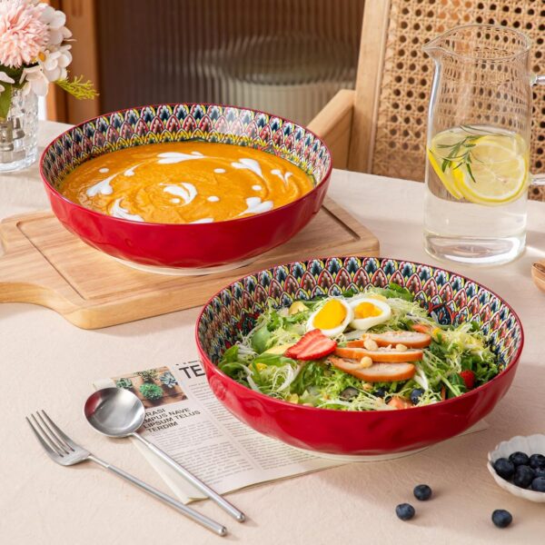 YUN TAO Large Serving Bowls,10 inch Fruit Salad Bowls, 75 Oz Pasta Bowls Set of 2,Decorative Serving Dishes for Entertaining, Vibrant Color Soup Bowls for Party,Microwave Dishwasher Safe - Image 3