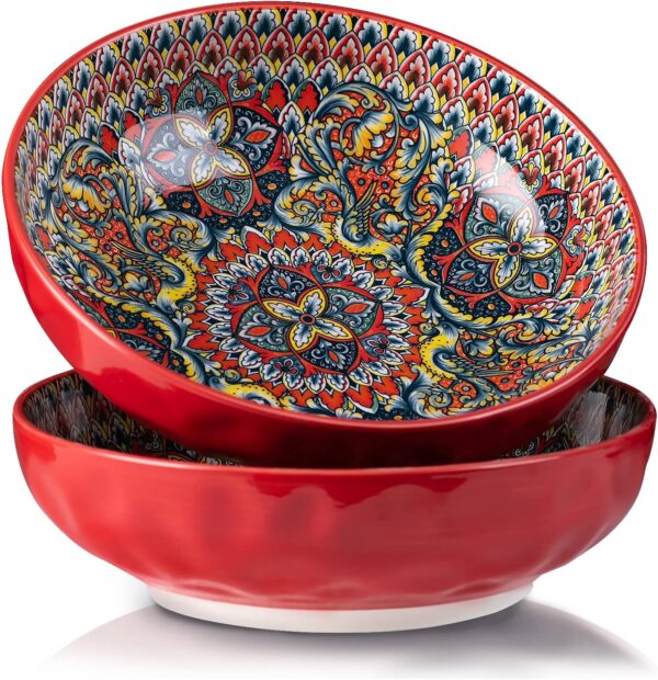 YUN TAO Large Serving Bowls,10 inch Fruit Salad Bowls, 75 Oz Pasta Bowls Set of 2,Decorative Serving Dishes for Entertaining, Vibrant Color Soup Bowls for Party,Microwave Dishwasher Safe