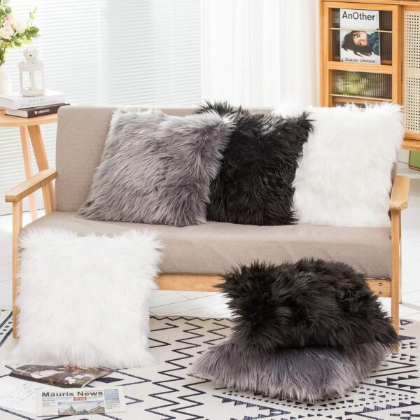 HYSEAS Set of 2 Decorative Faux Fur Throw Pillow Covers, White Fluffy Soft Fuzzy Square Cushion Cover Pillow Case for Sofa, Couch, Chair, Bed, Cafe, 18 x 18 Inches - Image 3