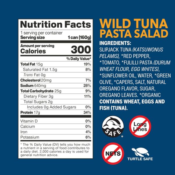 Wild Planet Ready-To-Eat Wild Tuna Pasta Salad With Organic Red Peppers, Tomatoes & Green Olives, Tuna Salad, 5.6oz, Pack Of 4 - Image 5