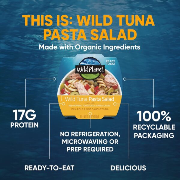 Wild Planet Ready-To-Eat Wild Tuna Pasta Salad With Organic Red Peppers, Tomatoes & Green Olives, Tuna Salad, 5.6oz, Pack Of 4 - Image 2