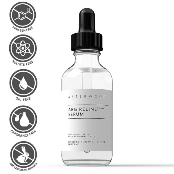 Asterwood Argireline Peptide with Hyaluronic Acid Serum Face Care, Anti Wrinkle Face Serum, Dark Spot Remover & Face Brightening Serum, Facial Skin Care Products, 2 oz Glass Bottle - Image 2