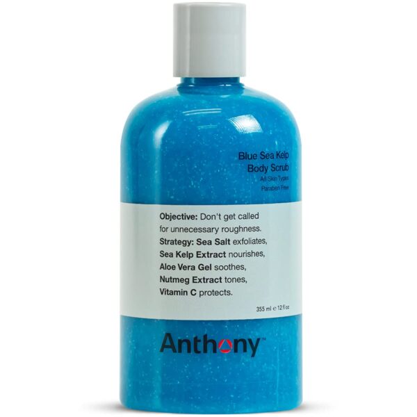 Anthony Exfoliating Body Scrub – Sea Salt, Vitamin C, And Aloe Vera Deep Cleans, Smooths Rough Patches & Soothes and Protects Skin – Blue Sea Kelp Body Wash 12 Fl Oz