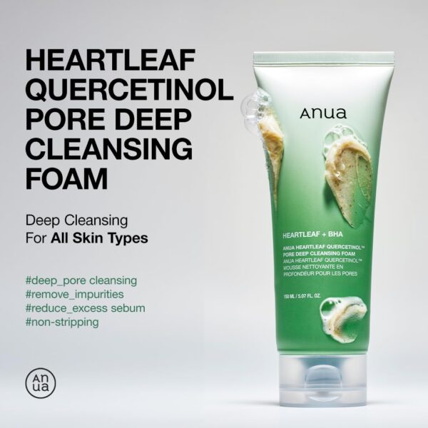 ANUA Heartleaf Quercetinol Pore Deep Cleansing Foam, Facial Cleanser, for Double Cleansing, BHA, Hyaluronic Acid, Glycerin, Face Wash, Blackhead Remover, Korean Skincare (150ml/5.07 fl.oz.) - Image 3