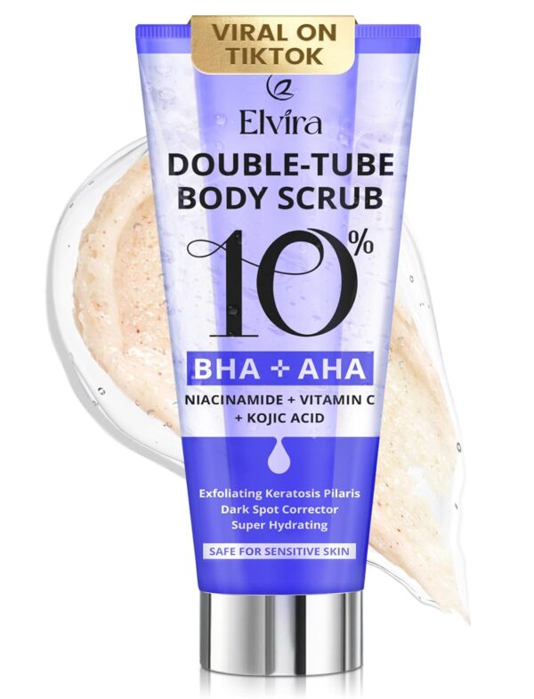 Elvira KP Bump Eraser Body Scrub, Exfoliating Body Scrub for Keratosis Pilaris, Smooth Skin with 10% AHA BHA and Niacinamide, Moisturizing Body Skin Care Products, Deep Cleansing