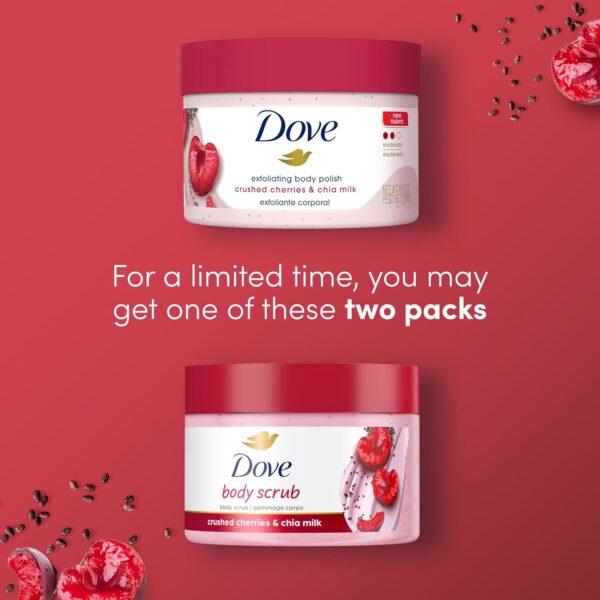 Dove Exfoliating Body Polish Crushed Cherries & Chia Milk Skin Care for Revitalized Skin Formulated with 1/4 Moisturizing Cream 10.5 oz - Image 5