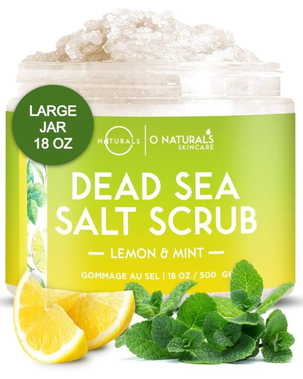 O Naturals Exfoliating Lemon Oil Dead Sea Salt Deep-Cleansing Face & Body Scrub. Anti-Cellulite Tones Helps Oily Skin, Acne, Ingrown Hairs & Dead Skin Remover. Essential Oils, Sweet Almond 18oz