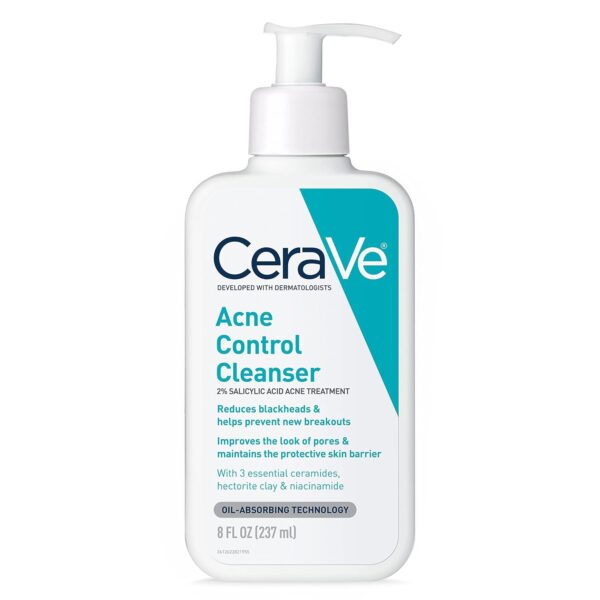 CeraVe Acne Treatment Face Wash | Salicylic Acid Cleanser with Purifying Clay, Niacinamide, and Ceramides | Pore Control and Blackhead Remover | 8 Ounce