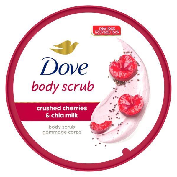 Dove Exfoliating Body Polish Crushed Cherries & Chia Milk Skin Care for Revitalized Skin Formulated with 1/4 Moisturizing Cream 10.5 oz - Image 3