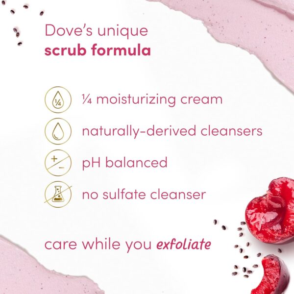 Dove Exfoliating Body Polish Crushed Cherries & Chia Milk Skin Care for Revitalized Skin Formulated with 1/4 Moisturizing Cream 10.5 oz - Image 8