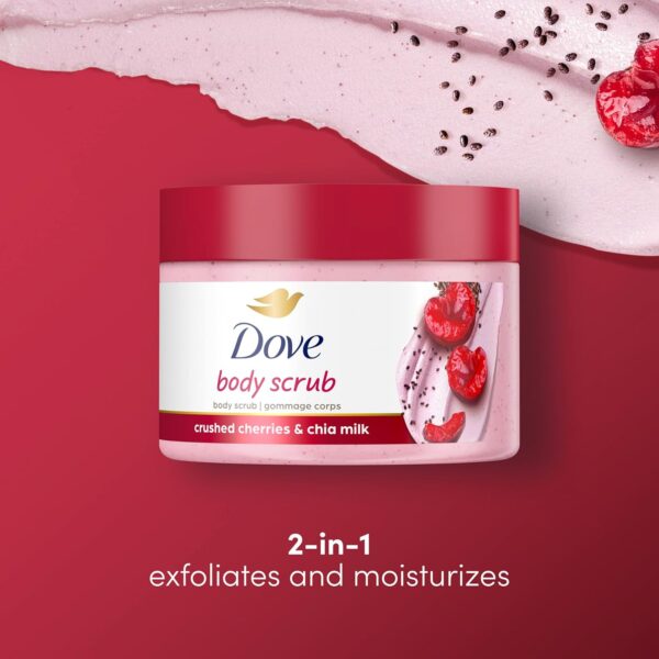 Dove Exfoliating Body Polish Crushed Cherries & Chia Milk Skin Care for Revitalized Skin Formulated with 1/4 Moisturizing Cream 10.5 oz - Image 6