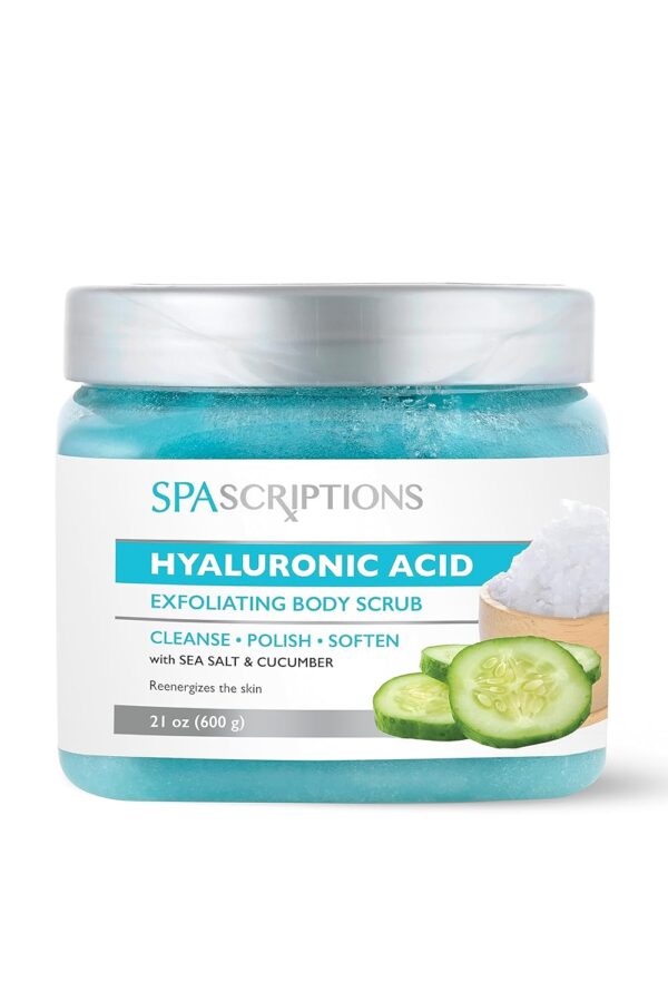 Spascriptions Hyaluronic Acid Exfoliating Body Scrub, 21 oz, Ultra Hydrating and Exfoliating Scrub for Nourishing Essential Body Care