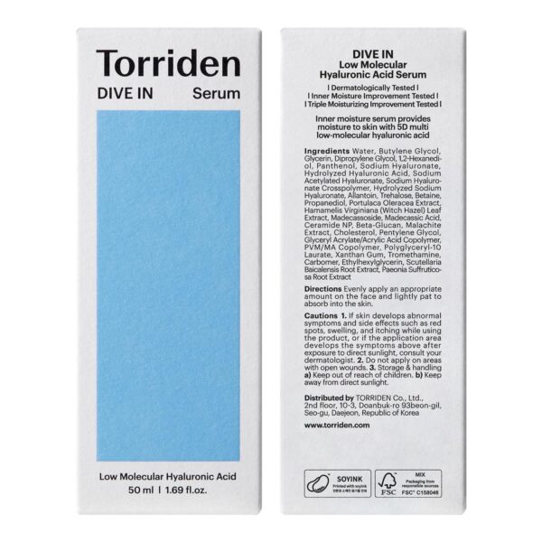 Torriden DIVE-IN Low-Molecular Hyaluronic Acid Serum, 1.69 fl oz | Deep hydration for dry skin type | Vegan, Clean, Cruelty-Free Korean Skin Care - Image 9