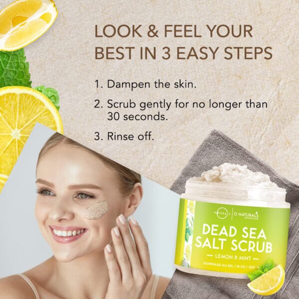 O Naturals Exfoliating Lemon Oil Dead Sea Salt Deep-Cleansing Face & Body Scrub. Anti-Cellulite Tones Helps Oily Skin, Acne, Ingrown Hairs & Dead Skin Remover. Essential Oils, Sweet Almond 18oz - Image 5