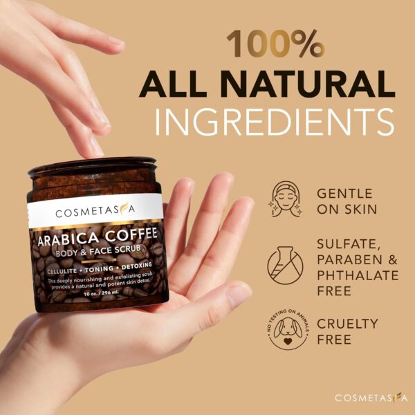 Arabica Coffee Body & Face Scrub- with Exfoliating Glove 100% Natural with Coconut and Shea Butter- Best Acne Best Acne, Anti Cellulite and Stretch Mark treatment, Spider Vein Therapy for Varicose Ve… - Image 3