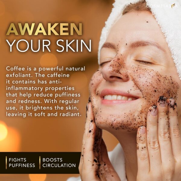 Arabica Coffee Body & Face Scrub- with Exfoliating Glove 100% Natural with Coconut and Shea Butter- Best Acne Best Acne, Anti Cellulite and Stretch Mark treatment, Spider Vein Therapy for Varicose Ve… - Image 4