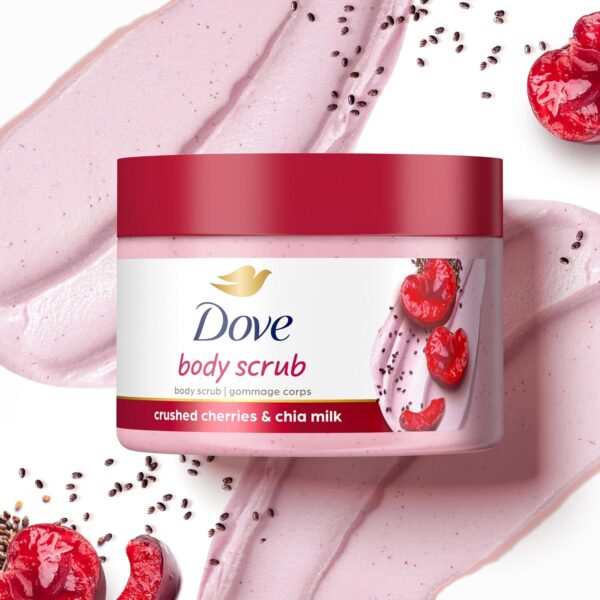 Dove Exfoliating Body Polish Crushed Cherries & Chia Milk Skin Care for Revitalized Skin Formulated with 1/4 Moisturizing Cream 10.5 oz - Image 7