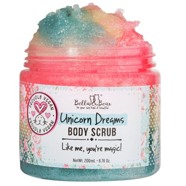 Bella and Bear Unicorn Dream Body Scrub Skin Care Exfoliating Body Wash - Cruelty-Free, Paraben Free, Vegan-Friendly Sugar Scrub with mango & pineapple with a hint of vanilla