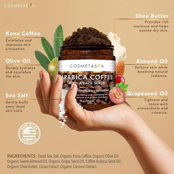 Arabica Coffee Body & Face Scrub- with Exfoliating Glove 100% Natural with Coconut and Shea Butter- Best Acne Best Acne, Anti Cellulite and Stretch Mark treatment, Spider Vein Therapy for Varicose Ve… - Image 2