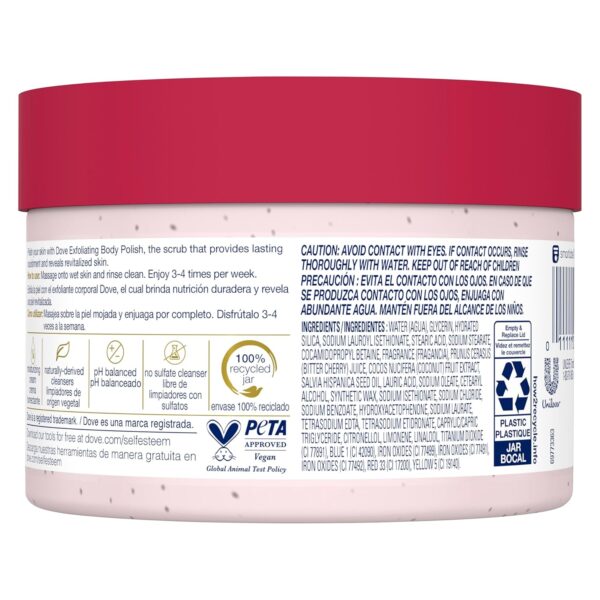 Dove Exfoliating Body Polish Crushed Cherries & Chia Milk Skin Care for Revitalized Skin Formulated with 1/4 Moisturizing Cream 10.5 oz - Image 2