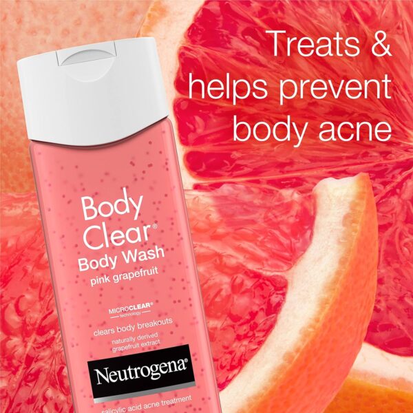 Neutrogena Body Clear Acne Treatment Body Wash with Salicylic Acid Acne Medicine, Pink Grapefruit Body Acne Cleanser to Prevent Breakouts on Back, Chest & Shoulders, 3 x 8.5 fl. oz - Image 4