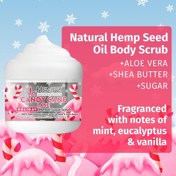 Hempz Limited Edition Candy Cane Lane Exfoliating Body Scrub (4 Oz) – Yummy Holiday Scented Sugar Body Scrub for Shower & Bath, Cozy Candy Cane Scented Sugar Scrub Exfoliant for Women & Men - Image 3