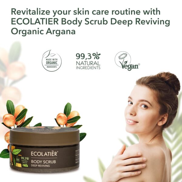 Body Scrub Deep Reviving Organic Argan Oil – Exfoliating Body Scrub for Women & Men, Natural Salt Scrub, 99.3% Natural, Vegan, Skin Exfoliator for Body, 8.5 Fl Oz - Image 2