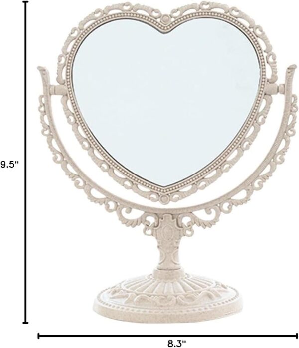 JDPEYI-Heart Shaped Mirror - Coquette Room Decor for Desk & Vanity -Double-Sided Rotatable Cute Magnifying Mirror with Stand (Beige) - Image 10