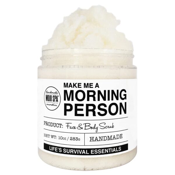 Mojo Spa Make Me a Morning Person Face and Body Scrub for Women and Men, Deep Moisturizing Facial and Full Exfoliating Skincare with Peppermint and Rosemary Scent, Sugar Based Exfoliator, 10 oz.