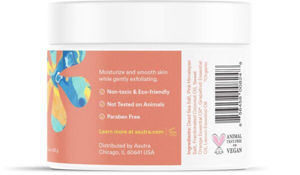 ASUTRA Dead Sea Salt Essential Oil Body Scrub Exfoliator (Vitamin C), 16 oz - Ultra Hydrating, Gentle, & Moisturizing - Coconut, Sweet Orange, Grapefruit, and Lemon Oils – Pink Himalayan Salt - Image 3