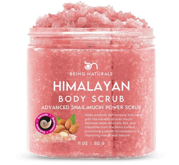 Natural Himalayan Salt Body Scrub - with Lychee Oil and Snail Mucin, Exfoliating Salt Scrub to Exfoliate & Moisturize Skin, Deep Cleansing - 11 oz