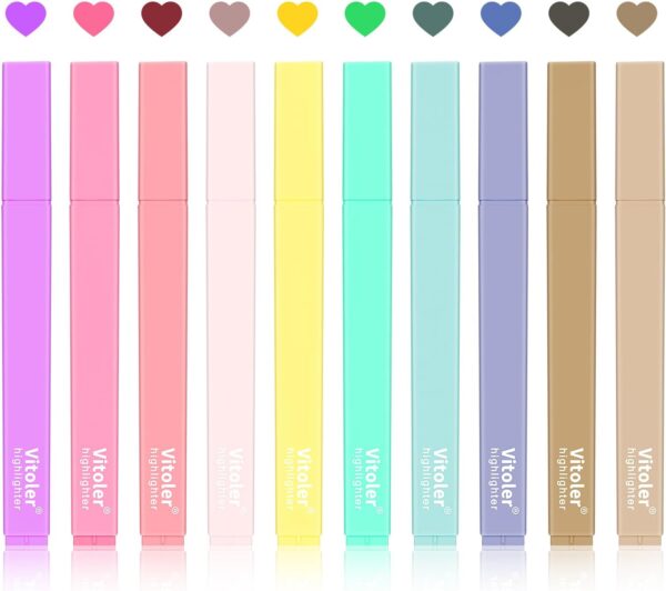 Vitoler 10 Pack Aesthetic Highlighters Soft Chisel Tip Bible Pastel Highlighters Cute Rainbow Color No Bleed Bible Highlighters,Great for Painting,Noting,Marking