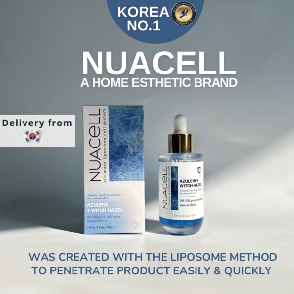 Nuacell | Azulene, Chamomile Serum, Powerful Soothing Serum with Withch Hazel | 99.9%, 80,000ppm Guaiazulene with 70% Withch Hazel for Irritated Skin 1.69 fl.oz(50ml) Kbeauty Korea Aesthetic Winner