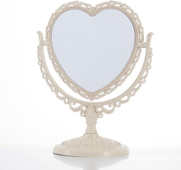 JDPEYI-Heart Shaped Mirror - Coquette Room Decor for Desk & Vanity -Double-Sided Rotatable Cute Magnifying Mirror with Stand (Beige) - Image 8