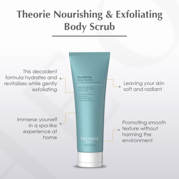 Theorie Nourishing and Exfoliating Body Scrub - Made with Marula, Argan, Coconut Oil, Shea Butter & Vitamin E, Amber Rose Fragrance. Eco-Friendly Pumice, Vegan, Gluten Free, Cruelty Free 200mL Tube - Image 3