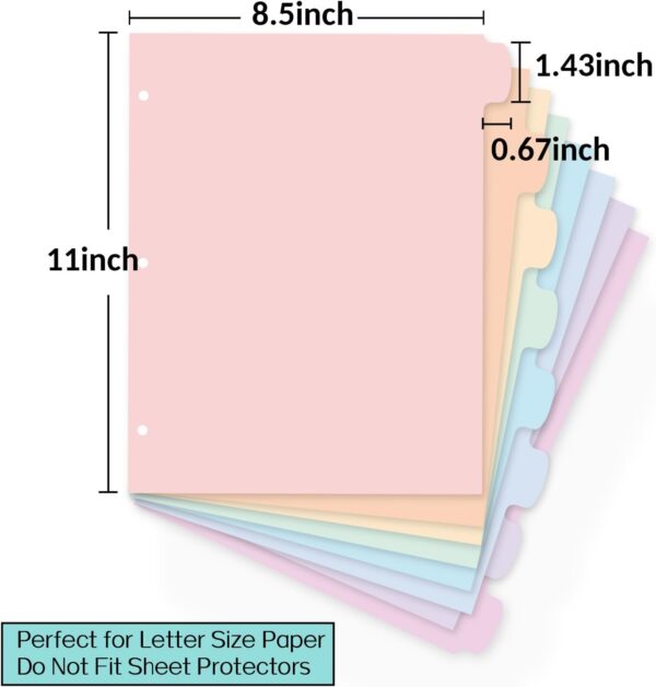 Sooez 8-Tab Durable Plastic Write & Erase Big Tab Dividers for 3 Ring Binder, Aesthetic Cute Pastel Binder Dividers for Student, Teacher, Office, Home Organizers, 6 Sets, Pastel - Image 5