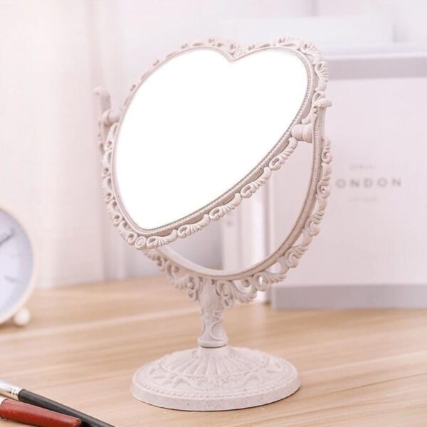 JDPEYI-Heart Shaped Mirror - Coquette Room Decor for Desk & Vanity -Double-Sided Rotatable Cute Magnifying Mirror with Stand (Beige) - Image 6