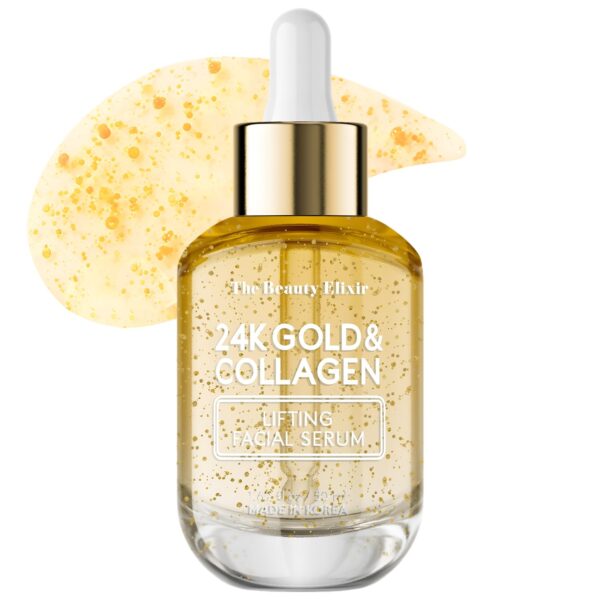 Korean 24k Gold & Collagen Serum For Face - Anti Aging, Fine Lines & Wrinkle Treatment, Deeply Hydrating Nourishing & Lightweight Korean Skin care - All Skin Types - Clean Ingredients - 1.69Fl. Oz