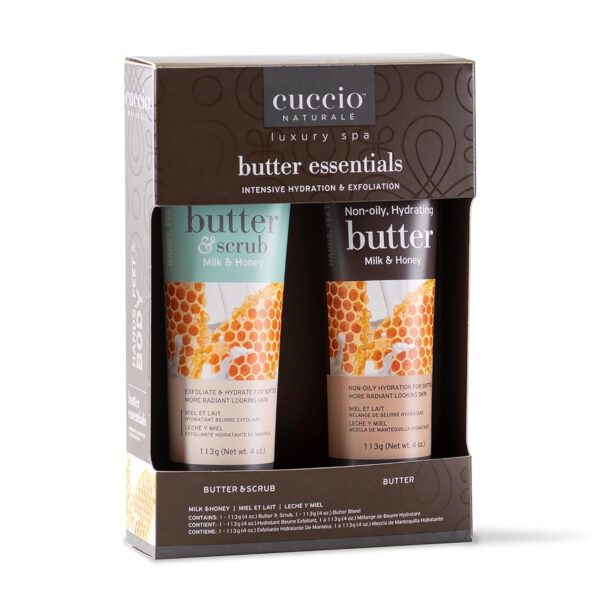 Cuccio Naturale Butter And Scrub Essentials Kit - Provides An Intense Hydrating Treatment For Silky Smooth Skin - Exfoliating Formula High In Vitamins A And E - Vanilla Bean And Sugar - 2 Pc