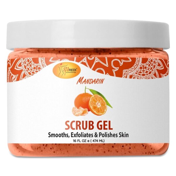 SPA REDI - Exfoliating Scrub Pumice Gel, Mandarin, 16 Oz - Manicure, Pedicure and Body Exfoliator Infused with Hyaluronic Acid, Amino Acids, Panthenol and Comfrey Extract