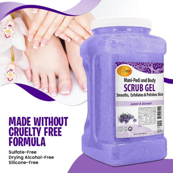 SPA REDI - Exfoliating Scrub Pumice Gel, Lavender and Wildflower, 128 Oz - Manicure, Pedicure and Body Exfoliator Infused with Hyaluronic Acid, Amino Acids, Panthenol and Comfrey Extract - Image 7