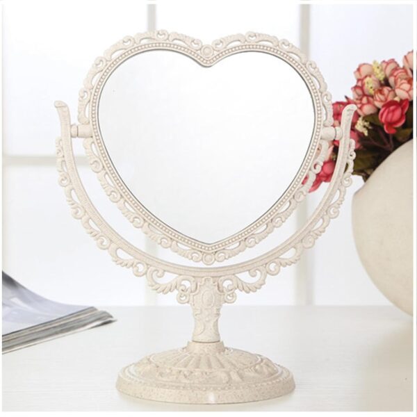 JDPEYI-Heart Shaped Mirror - Coquette Room Decor for Desk & Vanity -Double-Sided Rotatable Cute Magnifying Mirror with Stand (Beige) - Image 5