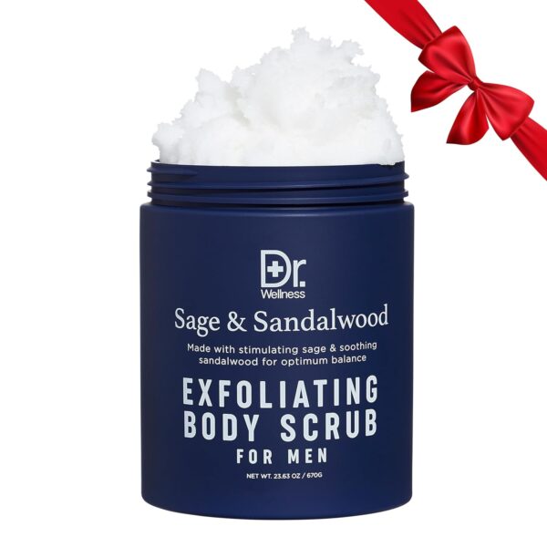 Dr. Wellness Body Scrub for Men- Ultimate Exfoliating Scrub Infused with Sage & Sandalwood, Men’s Body Wash in Jar with Twist Top, 23 oz, For All Skin Types - Image 5